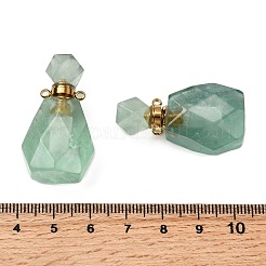 天然グリーン蛍石香水瓶ペンダント  ファセットカットの宝石のボトルチャーム、304ステンレススチール製金具付き  ゴールドカラー  35~35.5x20~20.5x13.5~14mm  穴：1.8mm&nbsp;G-B149-02G-06