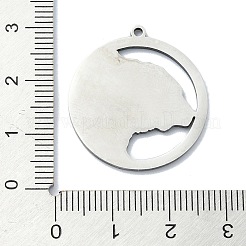 変色しない201ステンレススチールペンダント  レーザー切断  クマのチャームが付いたフラットラウンド型  ステンレス鋼色  27x25x1mm  穴：1.5mm&nbsp;LS-STAS-R118-04P