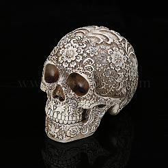 樹脂花頭蓋骨医療モデル彫像  ハロウィンの装飾  フローラルホワイト  200x135x160mm&nbsp;PW-WG24131-01