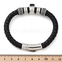 編み込みマイクロファイバーレザーコードブレスレット  304ステンレススチール製スカルブレスレット（女性・男性用）  長方形マグネットクラスプ付き  アンティークシルバー＆ステンレス鋼の色  8-7/8x1/4インチ（22.4x0.8~1.85cm）&nbsp;BJEW-D304-08AS