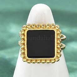 女性用スクエア304ステンレススチールエナメル指輪  イオンプレーティング（ip）  18KGP本金メッキ  ミックスカラー  スクエア：16x16mm  usサイズ6（16.5mm）&nbsp;RJEW-G355-06G