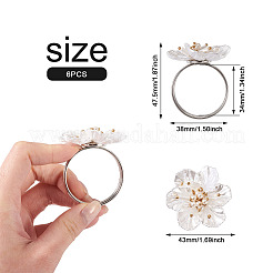 合金ナプキンリング  プラスチック製の花付き  ナプキンホルダー装飾  レストランデイリーアクセシロエス  花  ホワイト  47.5x38x6mm  34mm内径&nbsp;MP-TAC0007-03