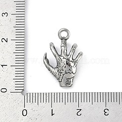 316サージカルステンレスペンダント  髑髏のチャーム付き爪  アンティークシルバー  22x15x7.5mm  穴：2.2mm&nbsp;STAS-G349-06AS