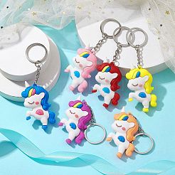 6Pcs 6 Colors Cartoon Unicorn PVC Plastic Keychain&nbsp;KEYC-JKC00664