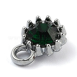 合金ガラスラインストーンのチャーム  誕生石チャーム  フラットラウンド  プラチナ  エメラルド  10.5x7.5x4mm  穴：2.1mm&nbsp;ALRI-B0001-01E