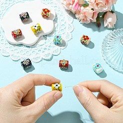 10色塗装ガラスビーズ5個  花を持つ列  ミックスカラー  13x13mm  穴：2~2.5mm  2個/カラー&nbsp;GLAA-CJ0002-88