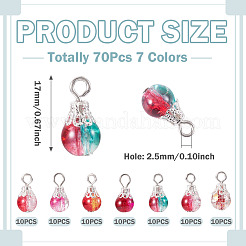 70Pcs 7 Colors Transparent Crackle Glass Round Bead Pendants&nbsp;PALLOY-TADJ00017