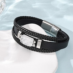 Natural Quartz Crystal & Braided Microfiber Leather Multi-strand Bracelets for Women Men&nbsp;GG-CBAEA55-01E