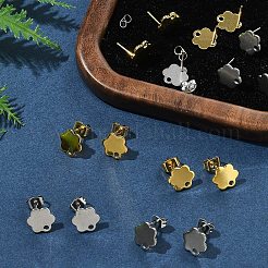 16個 2色 201ステンレススチールスタッドピアス金具 穴付き  304ステンレス鋼のピンとイヤーナット  花  24KGP本金メッキ＆ステンレススチールカラー  10x9mm  穴：1.6mm  ピン：0.8mm  8個/カラー&nbsp;EJEW-FS0001-20