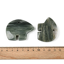ナチュラルグリーンラインジャスパービッグペンダント  ズニ族のクマのチャーム  36~44x48~55x7mm  穴：3~3.5mm&nbsp;G-T144-08D