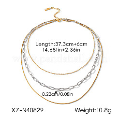 Duo Tone 304 Stainless Steel 3 Layer Chain Necklaces for Women&nbsp;WGDDFB8-01