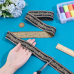 ヴィンテージジャカードポリエステルリボン1本  刺繍入りの織りリボン  衣類用アクセサリー  ゴールド  1-1/4インチ（33mm）  約7.66ヤード（7m）/セット&nbsp;OCOR-PH0007-36A