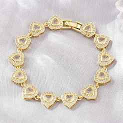 Brass Pave Cubic Zirconia Heart Tennis Bracelets for Women&nbsp;KK-CBA68DA-09G-01
