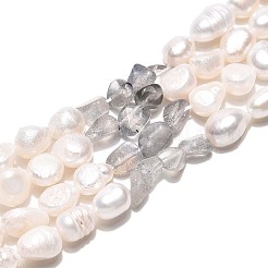 天然ラブラドライトナゲットと天然養殖淡水真珠ビーズ連売り  5.5~12x4.5~9x3.5~9mm  穴：0.8mm  パール：6~13x6~9x3.5~7.5mm  穴：0.6mm  約19~21個/連  6.30~6.69インチ（16~17cm）&nbsp;PEAR-N023-01A-17