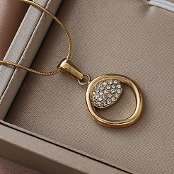 304 Stainless Steel Crystal Rhinestone Ring Pendant Necklaces for Women&nbsp;AQ7220