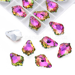 電気メッキガラスペンダント  シルバーメッキのボトム  多面カット  カエデの葉  蘭  16x11.5x6mm  穴：1.2mm  36個/ボードについて  4ボード/ボックス&nbsp;EGLA-N006-019A