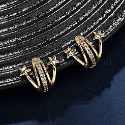 Brass Micro Pave Clear Cubic Zirconia Cuff Earrings&nbsp;LS-EJEW-D328-02G-01