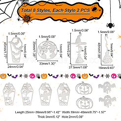 16個 8スタイル ハロウィン 201 ステンレススチールペンダント  レーザー切断  棺と魔女のほうきと幽霊とカボチャのジャック・オー・ランタン  ステンレス鋼色  23~57x16~33x1mm  穴：1~1.5mm  2個/スタイル&nbsp;STAS-UN0044-25
