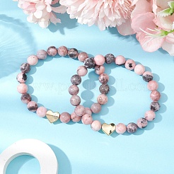 2Pcs Natural Pink Zebra Jasper Beaded Stretch Bracelets&nbsp;BJEW-JB11192