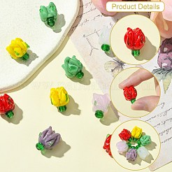 手作りランプワークビーズ  花  ミックスカラー  16x14~15mm  穴：1.2mm  10個/セット&nbsp;LAMP-CJ0002-04