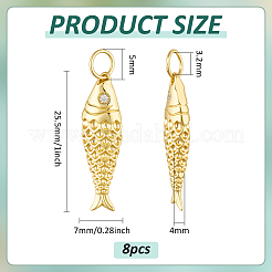 真鍮製ペンダント8個  丸カン付き  魚のチャーム  18KGP本金メッキ  25.5x7x4mm  穴：3.2mm&nbsp;KK-BC0014-92G