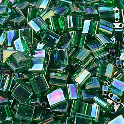 MIYUKIティラビーズ  日本製シードビーズ  2穴  (tl179) 透明緑ab  5x5x1.9mm  穴：0.8mm  約1180個/100g&nbsp;SEED-J020-TL0179