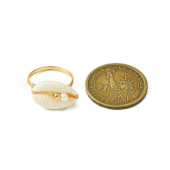 天然シヴァアイシェルの指輪  女性のための真鍮リング  18KGP本金メッキ  usサイズ7 1/4(17.5mm)&nbsp;RJEW-TA00166