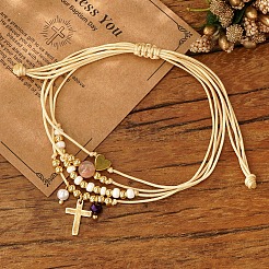 Bohemian Style Brass & Imitation Pearl Beads Braided Bead Bracelets&nbsp;AF5105-2