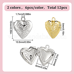 12Pcs 2 Colors Brass Locket Pendants&nbsp;KK-HY0004-05