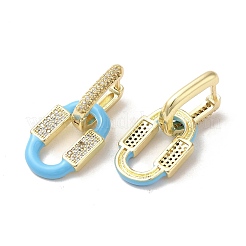 楕円形の本物の 18k ゴールド メッキ真鍮ダングル フープ イヤリング  キュービックジルコニアエナメル  ディープスカイブルー  32.5x15mm&nbsp;EJEW-L268-041G-03