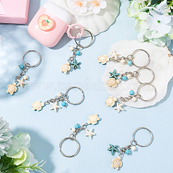 20Pcs Turtle with Starfish Synthetic Turquoise Pendant Keychains&nbsp;KEYC-CP0001-47B