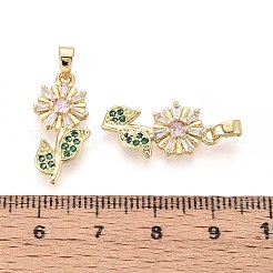 真鍮製マイクロパヴェキュービックジルコニアペンダント  花  16KGP本金メッキ  21~22x10x2.5mm  穴：2.5x5mm&nbsp;KK-T071-113G