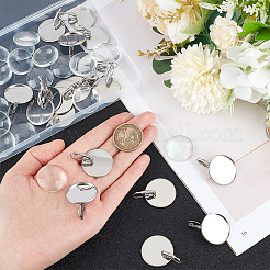 DIYのブランクドームイヤリング製作キット  304ステンレススチールフレンチフックピアスセッティングを含む  ガラスカボション  ステンレス鋼色  40個/箱&nbsp;DIY-UN0052-10