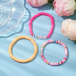 3個 3色ポリマー粘土ディスクビーズストレッチブレスレットセット  女性用 BFF スタッカブルブレスレット  ミックスカラー  内径：2-3/8インチ（6cm）  6mm  1pc /カラー&nbsp;BJEW-JB10441-01