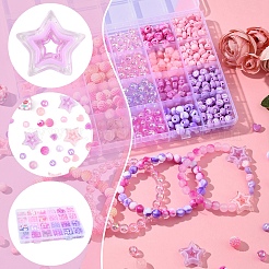 DIY アクリル ラウンド ビーズ ストレッチ ブレスレット 作成キット  ピンク  8mm  穴：1.5mm&nbsp;DIY-FS0008-77