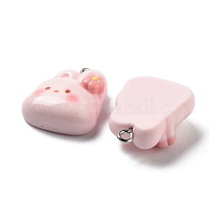 不透明樹脂ペンダント  漫画のチャーム  花とウサギ  23.5x18.5x7.5mm  穴：2mm&nbsp;RESI-R444-05H