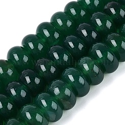 染め加工天然石瑪瑙ビーズ連売り  滑らかなロンデル  濃い緑  10~10.5x5.5~6.5mm  穴：0.5~0.9mm  約62~65個/連  13.98~15.16インチ（35.5~38.5cm）&nbsp;G-Q606-44B-02