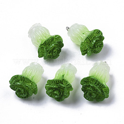 樹脂チャーム  プラチナトーンのアイアンループ付き  模造食品  キャベツ  グリーン  24~25x17.5x15mm  穴：2mm&nbsp;X-RESI-R426-05A