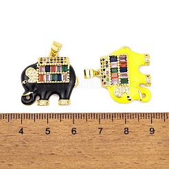 真鍮製マイクロパヴェキュービックジルコニアペンダント  カドミウムフリー＆ニッケルフリー＆鉛フリー  エナメルとガラスで  18KGP本金メッキ  象  ミックスカラー  21.5x22x5mm  穴：5x3.5mm&nbsp;KK-E108-03G