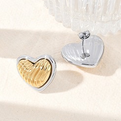 304 Stainless Steel Two Tone Heart Stud Earrings&nbsp;EJEW-M073-09PG-02