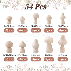 54Pcs 10 Styles Unfinished Wood Mushroom Ornaments&nbsp;DJEW-WR0001-14