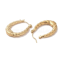ツイストオーバル 201 ステンレススチール ハーフフープピアス 女性用  304ステンレスピン付き  ゴールドカラー  26x3.5mm&nbsp;EJEW-G385-28G