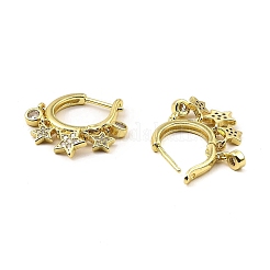 Rack Plating Brass Star Dangle Hoop Earrings with Cubic Zirconia&nbsp;KK-B077-17G