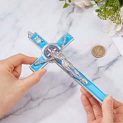 合金エナメルビッグサイズペンダントトップ  イエスのチャームと十字架  ディープスカイブルー  195x98x22mm&nbsp;AJEW-WH0752-418C