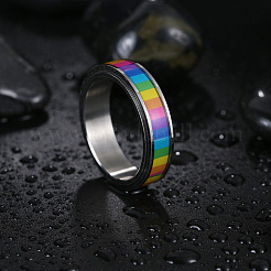 Rainbow Color Pride Flag Enamel Rectangle Rotating Ring&nbsp;RABO-PW0001-038D