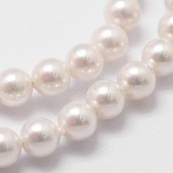 シェルパールビーズ連売り  グレードA  洗練された  ラウンド  ホワイト  6mm  穴：1mm  約63個/連  15.70''（39.88センチメートル）&nbsp;X-BSHE-L025-01-6mm