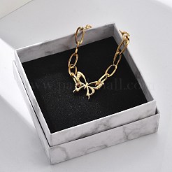304ステンレススチールチャームブレスレット  女性用ペーパークリップチェーンブレスレット  蝶  ゴールドカラー  5-7/8インチ（15cm）&nbsp;LS-BJEW-F487-02G