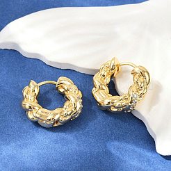 ツイスト真鍮キュービックジルコニアフープピアス  18KGP本金メッキ  17.5x5x15.5mm&nbsp;EJEW-Q016-18G