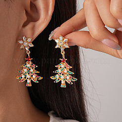 Christmas Tree with Snowflake Alloy Rhinestone Dangle Stud Earrings&nbsp;FS-WGD6521-03