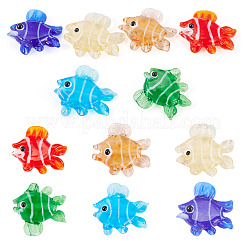 6個 6色 手作りランプワークビーズ連売り  魚  ミックスカラー  18x23x8.5mm  穴：1.5mm  1pc /カラー&nbsp;LAMP-TA0002-44